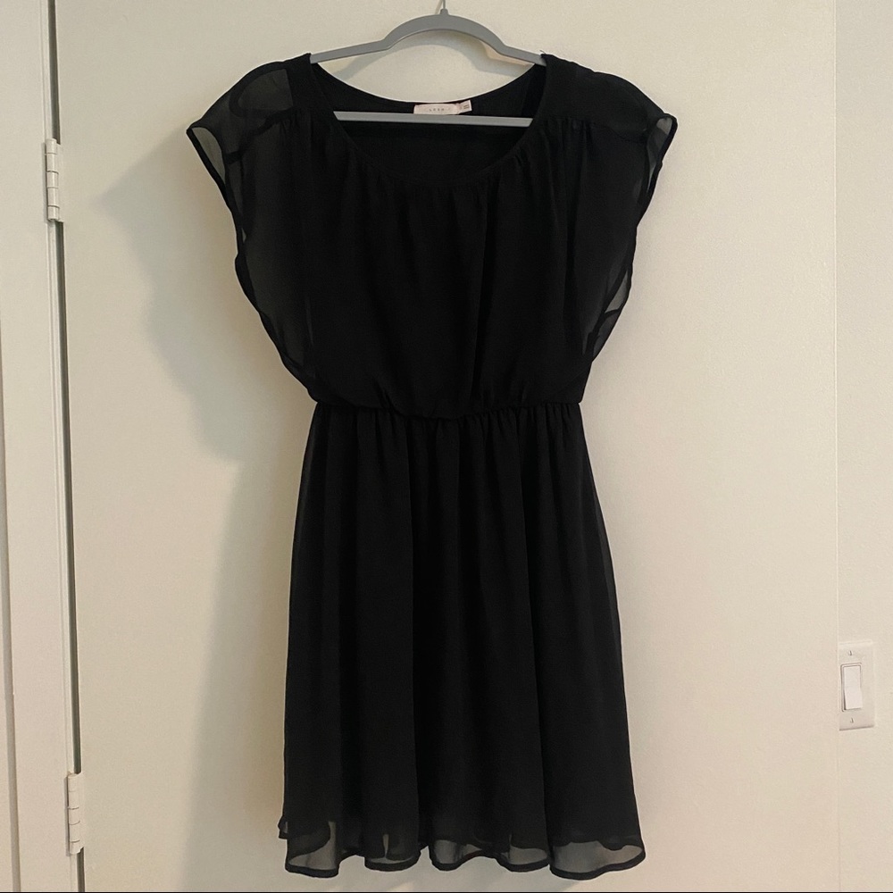 Lush LBD Little Black Chiffon Dress, Round neck, Fit & Flare Elastic Waist